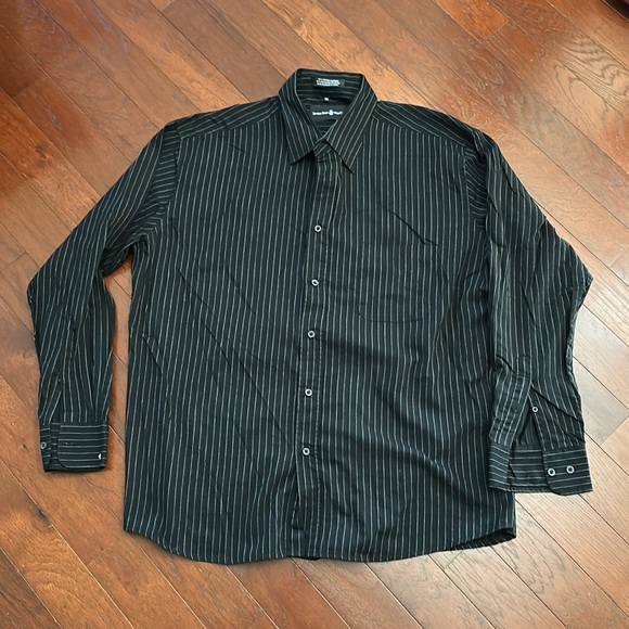 Beverly Hills Polo Club Black Strips Buttons Down Shirt XXL cotton blend - Picture 3 of 7